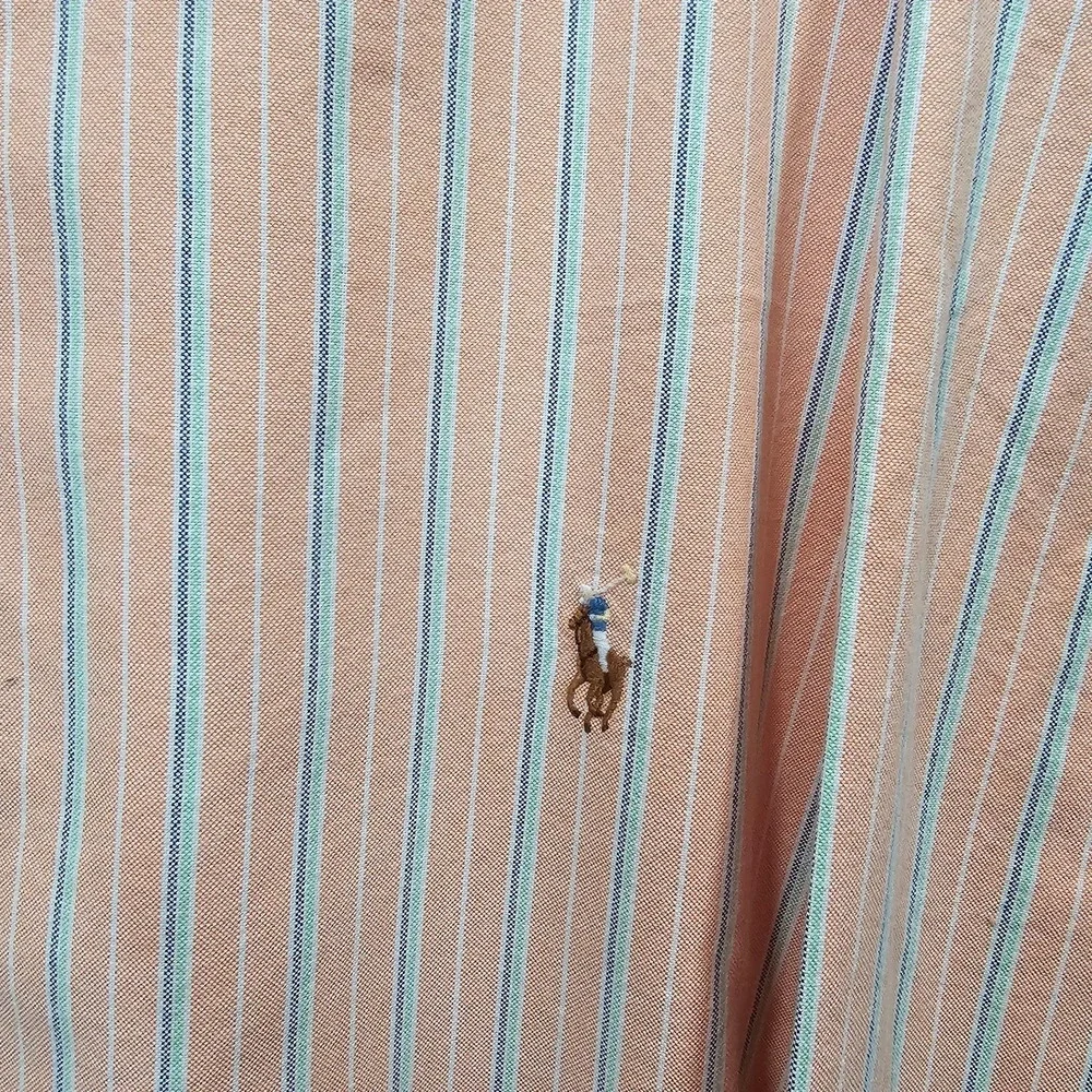 Ralph Lauren‎ Button Front Longsleeve Orange and Blue Stripe Polo Men's 3XLT